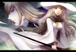  2girls animal_ears brown_cape cape hat long_hair looking_at_viewer miracera_master_of_the_magic_institute multiple_girls pixiv_fantasia_last_saga quintica_chief_of_the_polar_night sae_(091688) sideways_glance staff standing violet_eyes white_hat white_robe wizard_hat 