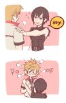  1boy 1girl 2koma black_hair blonde_hair blue_eyes blush comic english_text hand_on_shoulder hands_on_own_chest kingdom_hearts kingdom_hearts_iii parody roxas short_hair spider-man:_into_the_spider-verse spiky_hair uketamawawryyyy xion_(kingdom_hearts) 