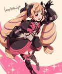  1girl ataka_takeru black_bow black_gloves blonde_hair bow dress elise_(fire_emblem_if) fire_emblem fire_emblem_if full_body gloves hair_bow happy_birthday long_hair long_sleeves multicolored_hair nintendo open_mouth pink_bow purple_hair solo twintails violet_eyes 