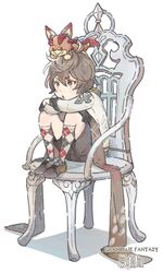  1boy age_regression argyle argyle_legwear brown_hair chair crossed_arms granblue_fantasy male_focus open_mouth piyokinoko red_eyes sandalphon_(granblue_fantasy) scarf short_hair sitting vee_(granblue_fantasy) younger 