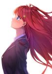  1girl ahoge bangs blazer blue_eyes blush breasts collared_shirt commentary_request crying crying_with_eyes_open from_side go-toubun_no_hanayome hair_between_eyes hair_ornament jacket large_breasts long_hair looking_up nakano_itsuki profile red_vest redhead school_uniform shirt solo star star_hair_ornament tears user_smfx4847 vest white_shirt 