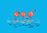  artist_name bird bird_focus blue_background flamingo flower meyoco no_humans original pink_flower simple_background sparkle 