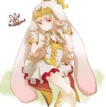  1girl animal_ears ataka_takeru cleavage_cutout dress fake_animal_ears fire_emblem fire_emblem_heroes flat_chest grey_hair long_hair nintendo rabbit_ears red_eyes see-through short_dress simple_background solo veronica_(fire_emblem) white_legwear 