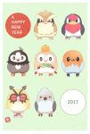  2017 alternate_color bird_focus black_eyes claws closed_eyes creatures_(company) fletchling full_body game_freak gen_1_pokemon gen_2_pokemon gen_3_pokemon gen_4_pokemon gen_5_pokemon gen_6_pokemon gen_7_pokemon happy_new_year highres hoothoot looking_at_viewer mei_(maysroom) new_year nintendo no_humans pidgey pidove pokemon rose_background rowlet shiny_pokemon simple_background starly taillow 