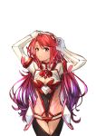  1girl absurdres adjusting_hair armor bangs bodypaint breasts cleavage cleavage_cutout concept_art covered_navel eyebrows_visible_through_hair hair_ornament headpiece highres pyra_(xenoblade) huge_filesize jewelry large_breasts long_hair looking_at_viewer messy_hair nintendo pantyhose pink_hair poteto_(potetosarada123) red_eyes shorts simple_background smile solo swept_bangs tiara twintails very_long_hair white_background xenoblade_(series) xenoblade_2 