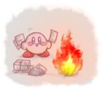  blue_eyes blush_stickers burning fire highres kirby kirby_(series) mikan_38knight nintendo no_humans open_mouth paper smile solo 