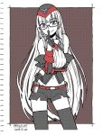  azur_lane ballpoint_pen_(medium) bangs bare_shoulders belt black_gloves black_headwear blunt_bangs breasts dithering garrison_cap glasses gloves gneisenau_(azur_lane) hair_between_eyes half_gloves hat ichinana_(dametetujin17) large_breasts limited_palette long_hair midriff navel short_shorts shorts thigh-highs traditional_media very_long_hair 