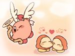  arrow blush bow_(weapon) closed_eyes couple flying halo heart heart_arrow highres kirby kirby_(series) mikan_38knight nintendo no_mouth one_eye_closed outline shadow waddle_dee weapon white_outline wings 