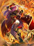  1girl boots breastplate cape faceless faceless_female fingerless_gloves fire fire_emblem fire_emblem_cipher fire_emblem_echoes:_mou_hitori_no_eiyuuou gloves high_heel_boots high_heels long_hair mask nintendo official_art purple_hair solo sonia_(fire_emblem_gaiden) sword teeth thigh-highs tiara violet_eyes weapon yoneko_okome99 