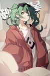  artist_name bangs captain_yue closed_mouth earrings eyewear_on_head green_eyes green_hair hatsune_miku highres jewelry looking_to_the_side simple_background twintails vocaloid 