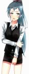  1girl absurdres blue_eyes blue_hair blush highres ka1se1 kawasaki_saki long_hair looking_at_viewer open_mouth shirt solo white_background yahari_ore_no_seishun_lovecome_wa_machigatteiru. 