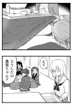  4girls blush comic girls_und_panzer greyscale high_ponytail itsumi_erika kadotani_anzu kawashima_momo kotatsu koyama_yuzu long_hair monochrome monocle multiple_girls neckerchief ooarai_school_uniform portable_stove school_uniform short_hair sutahiro_(donta) sweat table twintails 