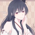  black_hair detached_sleeves fusou_(kantai_collection) hair_ornament hand_on_own_cheek headgear japanese_clothes kantai_collection konishi_(1025kns) long_hair looking_at_viewer nontraditional_miko red_eyes solo_focus staring yamashiro_(kantai_collection) 