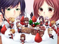  6+boys 6+girls ace_(fft-0) akademeia_uniform bangs black_hair blonde_hair blue_eyes blush braid brown_eyes brown_hair cake cape card cater_(fft-0) chocolate christmas christmas_cake cinque_(fft-0) deuce_(fft-0) drill_hair eight_(fft-0) everyone final_fantasy final_fantasy_type-0 fingerless_gloves flute food fork fruit glasses gloves green_eyes gun hair_over_one_eye holding instrument jack_(fft-0) jacket katana king_(fft-0) kunagiri_machina long_hair looking_at_viewer multiple_boys multiple_girls nine_(fft-0) open_mouth plaid plaid_skirt pleated_skirt ponytail queen_(fft-0) red_cape red_eyes redhead rycchin scar scarf school_uniform scythe seven_(fft-0) short_hair sice_(fft-0) silver_hair skirt smile solo strawberry sword thigh-highs tokimiya_rem trey_(fft-0) uniform weapon whip white_hair 