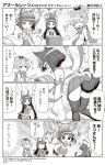  3girls aiguillette animal_ears arms_up azur_lane bangle bangs bare_shoulders blunt_bangs blush_stickers bow bracelet breasts cherry_blossoms chibi choker comic commentary crown detached_sleeves emphasis_lines fox_ears fox_girl fox_tail greyscale hair_bow hair_ornament high_ponytail highres hime_cut hori_(hori_no_su) javelin_(azur_lane) jewelry long_hair mini_crown monochrome multiple_girls mutsu_(azur_lane) nagato_(azur_lane) nontraditional_miko notice_lines official_art pleated_skirt ribbon-trimmed_sleeves ribbon_trim short_hair sideboob skirt speech_bubble sweatdrop tail translation_request wide_sleeves 