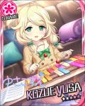  blonde_hair blush character_name dress green_eyes idolmaster idolmaster_cinderella_girls kozue_yusa short_hair stars 