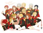  6+boys 6+girls ace_(fft-0) akademeia_uniform bangs black_hair blonde_hair blue_eyes blush book braid brown_eyes brown_hair cake cape card cater_(fft-0) cinque_(fft-0) deuce_(fft-0) drill_hair eight_(fft-0) everyone final_fantasy final_fantasy_type-0 fingerless_gloves food glasses gloves green_eyes gun hair_over_one_eye heke holding instrument jack_(fft-0) jacket katana king_(fft-0) kurasame_susaya long_hair looking_at_viewer military military_uniform multiple_boys multiple_girls nine_(fft-0) open_mouth plaid plaid_skirt pleated_skirt ponytail queen_(fft-0) red_cape red_eyes redhead scar scarf school_uniform seven_(fft-0) short_hair sice_(fft-0) silver_hair simple_background skirt smile solo sword thigh-highs tokimiya_rem trey_(fft-0) uniform weapon white_hair 