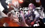  1girl ar-15 armor baggy_clothes bangs bird blurry_foreground closed_mouth dress expressionless eyebrows_visible_through_hair floating_hair gas_mask girls_frontline gloves gun hair_between_eyes hair_ornament highres holding holding_weapon jacket lin+ load_bearing_vest long_hair mod3_(girls_frontline) multicolored_hair official_art open_clothes open_jacket pink_hair ponytail red_gloves rifle riot_shield sidelocks solo st_ar-15_(girls_frontline) streaked_hair weapon wind 