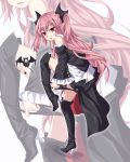  1girl boots highres krul_tepes kyuutou_(kyuutouryuu) owari_no_seraph pink_eyes pink_hair thigh-highs thigh_boots twintails 