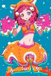  1girl :o air_bubble animal_hood armpits bare_shoulders blush boots bubble commentary_request crop_top flapjack_octopus freediving hair_ornament hand_puppet hood hoodie hugtto!_precure knees_together_feet_apart long_hair looking_at_viewer midriff navel nono_hana octopus_costume open_mouth pink_eyes pink_hair precure puppet skirt sleeveless solo stomach submerged thick_eyebrows thigh-highs thigh_boots uganda underwater 