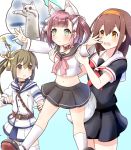  3girls anchor animal animal_ear_fluff animal_ears azur_lane belt black_gloves blush brown_eyes carrying cat cat_ears cat_tail collar crossover diomedea disney extra_ears fingerless_gloves gloves gudon_(iukhzl) hair_ribbon hairband heart holding kadokawa_games kantai_collection long_cat long_hair long_sleeves meme multiple_girls navel open_mouth parody pink_eyes pleated_skirt ponytail ribbon sailor_collar school_uniform serafuku shiratsuyu_(azur_lane) shiratsuyu_(kantai_collection) shiratsuyu_(warship_girls_r) short_hair short_sleeves side_ponytail skirt tail the_lion_king warship_girls_r white_legwear yostar_inc. 