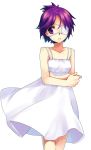  1girl artist_request breasts chrome_dokuro closed_mouth dress eyepatch katekyo_hitman_reborn looking_at_viewer purple_hair short_hair simple_background solo source_request violet_eyes white_background 