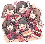  5girls :d ^_^ akb48 bangs black_eyes black_gloves black_hair black_serafuku bowl brown_hair chopsticks closed_eyes closed_eyes eating fang fingerless_gloves gloves group_name hair_ornament hairclip heart holding holding_bowl holding_ladle jacket katou_rena ladle long_hair long_sleeves majisuka_gakuen mole mole_under_eye mukaichi_mion multiple_girls nabe notice_lines o_o ooshima_ryouka open_mouth pants pants_under_skirt ponytail red_jacket red_neckwear school_uniform serafuku sitting smile socks standing takahashi_jyuri taneda_yuuta track_jacket uchiyama_natsuki 