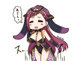  1girl animal_ears artist_name black_gloves breasts cleavage closed_eyes fake_animal_ears fire_emblem fire_emblem_heroes gloves hat large_breasts loki_(fire_emblem_heroes) long_hair nintendo open_mouth purple_hair rabbit_ears simple_background sksk7r solo white_background 