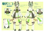  1girl blue_eyes boots breasts cleavage collarbone commentary_request demon_tail eyepatch frilled_skirt frills full_body green_hair green_legwear highres horns long_braid long_hair necktie ponytail sekishiro_mico single_thighhigh skirt sleeveless solo tail thigh-highs toko_yoshi translation_request virtual_youtuber 