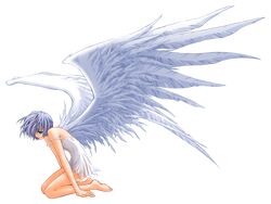  angel angel_wings bare_shoulders barefoot blue_eyes blue_hair carnelian feet highres kneeling lingerie nightgown short_hair silver_hair toes transparent_background transparent_png underwear wings 