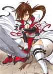  breasts brown_hair cleavage cleavage_cutout genderswap gloves guilty_gear hair_over_one_eye order_sol red_eyes sol_badgal sol_badguy sword thigh-highs thigh_strap thighhighs weapon 