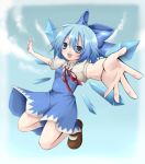  blue_hair cirno foreshortening hands jumping mary_janes nekomoto nu_(pixiv) ribbon ribbons shoes short_hair touhou wings 