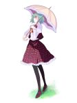  ascot bad_id black_legwear green_hair harano kazami_yuuka mary_janes pantyhose parasol plaid plaid_skirt plaid_vest profile red_eyes shade shoes short_hair skirt skirt_set touhou umbrella white_background 