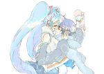  1girl blue_hair couple food hatsune_miku hold holding ice_cream kaito scarf short_hair twintails utai_yumi vocaloid yumi_(pixiv44659) 