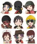  bottle butterfly_knife character_request chibi everyone eyepatch genderswap knife lucky_star name_characters parody pencil-chan sandwich syringe team_fortress_2 the_demoman the_engineer the_heavy the_medic the_pyro the_scout the_sniper the_soldier the_spy weapon 