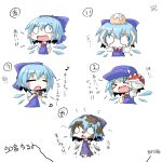  &gt;_&lt; baseball_cap blush_stickers cirno dirty hand_on_hip hat microphone mud open_mouth poke_ball pokemon reku smile tears touhou translated xd 