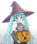  breasts carried_breast_rest hat hatsune_miku pumpkin shuuhei_(artist) twintails vocaloid witch_hat 