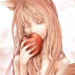  animal_ears apple apples face food fruit hands holding holding_fruit holo nabe_(crow&#039;s_head) nabe_(crow's_head) realistic smile spice_and_wolf wink wolf_ears 