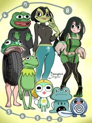 absurdres asui_tsuyu boku_no_hero_academia bongfill crossover frog frog_girl froggit green_theme highres kermit_the_frog keroro keroro_gunsou pepe_the_frog pokemon pokemon_(creature) poliwag trait_connection undertale