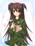  cherry_blossoms halo hirai_yukari long_hair petals piku purple_eyes school_uniform shakugan_no_shana twintails violet_eyes wings 