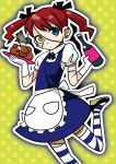  earrings gloves golem heterochromia highres hntk jewelry maid patches red_hair redhead striped striped_legwear striped_thighhighs thigh-highs thighhighs twintails zombie 