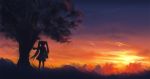  evening from_behind hatsune_miku scenery silhouette sky standing sunset tree twilight twintails vocaloid 