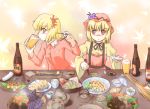  aki_minoriko aki_shizuha beer blonde_hair eating food multiple_girls sakaki_soshi short_hair siblings sisters touhou 