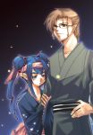  glasses headband japanese_clothes kimono klan_klein long_hair macross macross_frontier maru_(pixiv) mikhail_buran ribbon twintails 