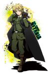  axis_powers_hetalia bad_id belt blonde_hair boots gloves green_eyes male military military_uniform necktie sam_browne_belt sena_(mineruba) sena_(pixiv) short_hair solo uniform united_kingdom_(hetalia) 