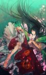 barefoot black_hair feet highres houraisan_kaguya long_hair long_skirt red_eyes skirt solo toes touhou underwater very_long_hair xero