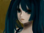  blue_eyes blue_hair dark face hatsune_miku light_smile lips portrait realistic vocaloid 