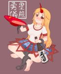  blonde_hair blush bottle chain chains drunk feet horn horns hoshiguma_yugi hoshiguma_yuugi red_eyes sakazuki torque touhou 