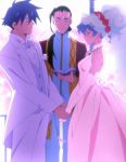  blue_hair bridal_veil bride cap closed_eyes couple dress highres holding_hands nia_teppelin rossiu screencap simon stitched tengen_toppa_gurren_lagann veil wedding wedding_dress 