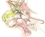  boots breasts claws cleavage dragon_girl dragon_master dragon_tail fingerless_gloves gloves head_wings headwings knee_boots long_hair monster_girl polearm riesz seiken_densetsu seiken_densetsu_3 sketch spear tail uzuki weapon 